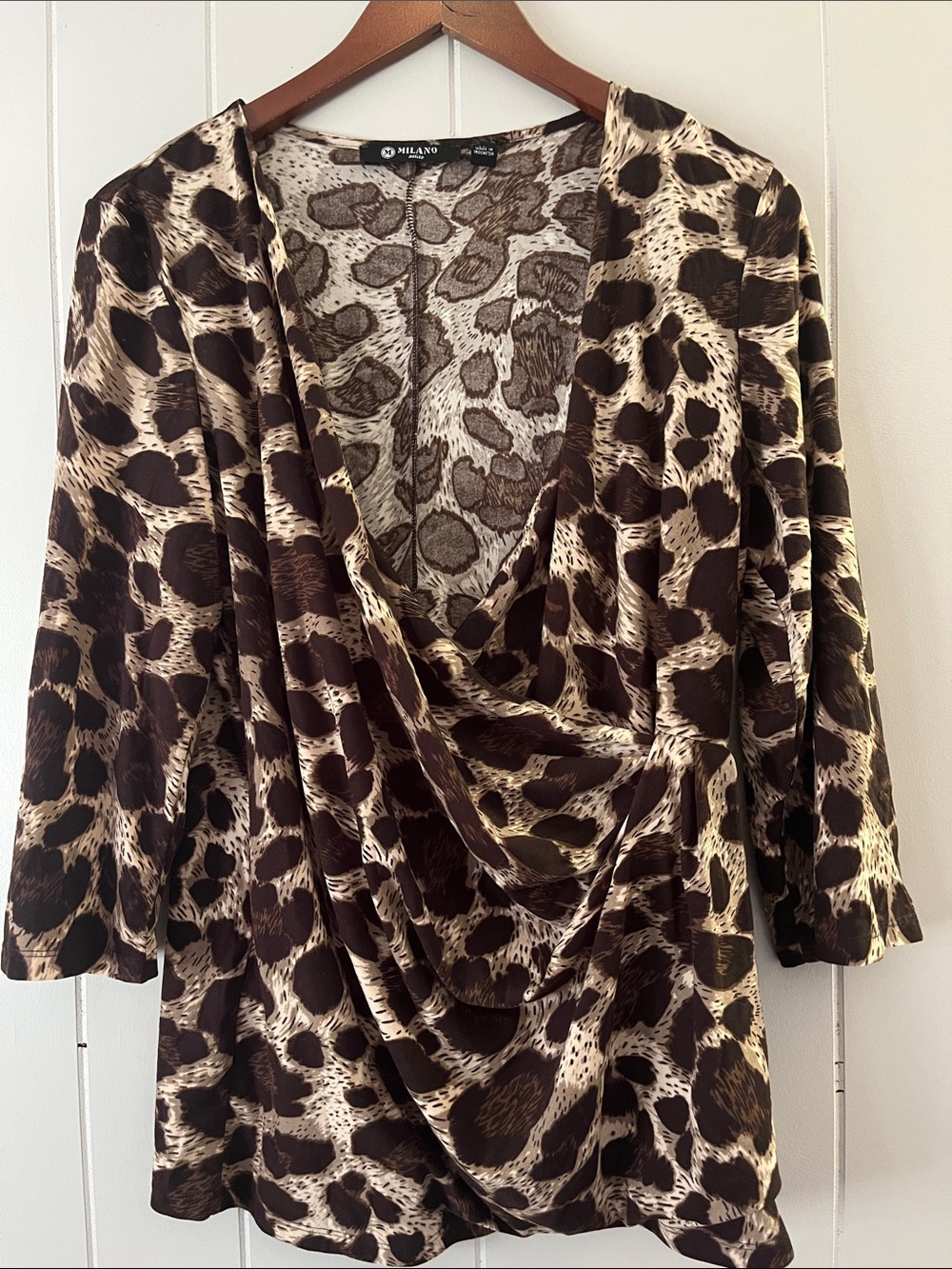 Milano Leopard Print Drape Front Blouse - Brown & Cream